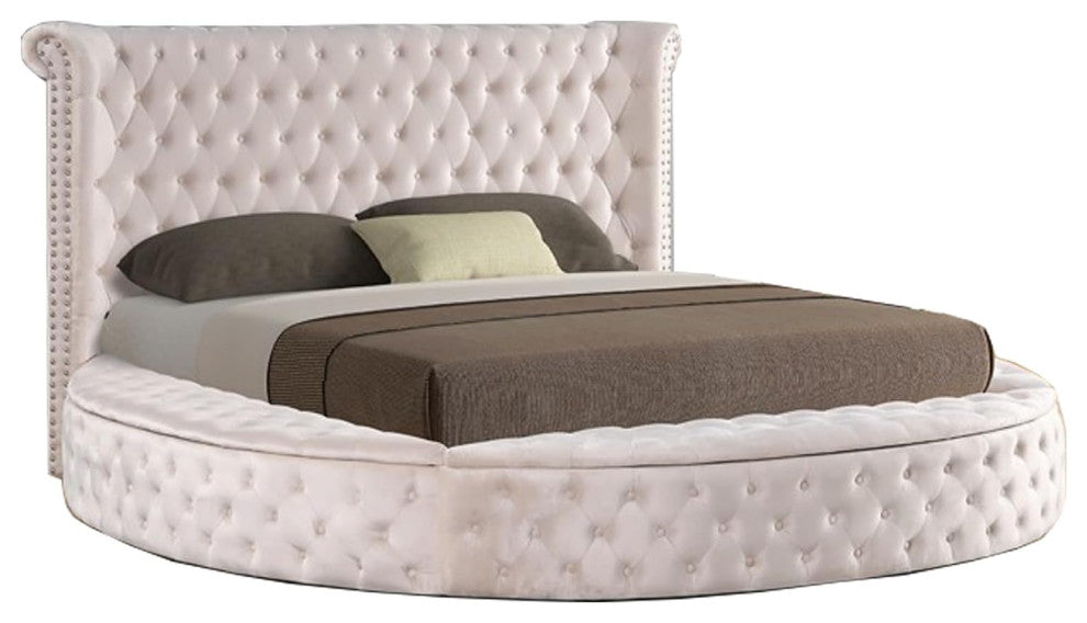 Velvet Tufted upholstered Platform Storage Bed, Circle Bed Frame Eastern King