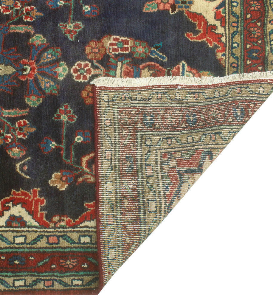 Fine Vintage Distressed Benon Navy/Ivory Runner, 3'8 x 9'11