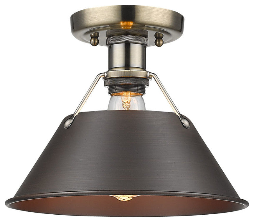 Golden Orwell Flush Mount, Aged Brass, Rubbed Bronze Shade