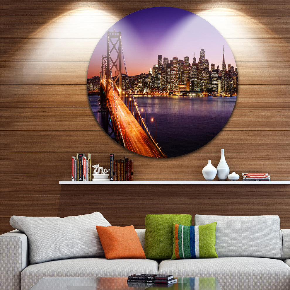 San Francisco Skyline And Bay Bridge, Sea Bridge Disc Metal Art, 36"