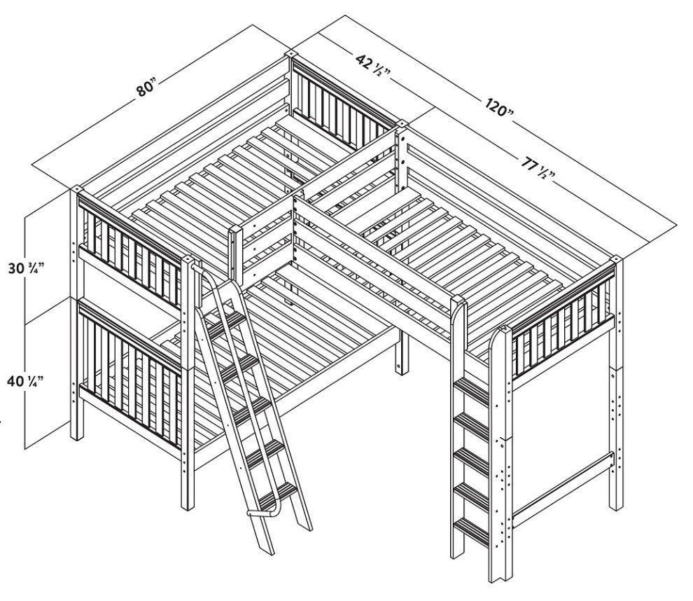Ball State Sleeps 3 Twin Loft Bunk Beds, Chestnut