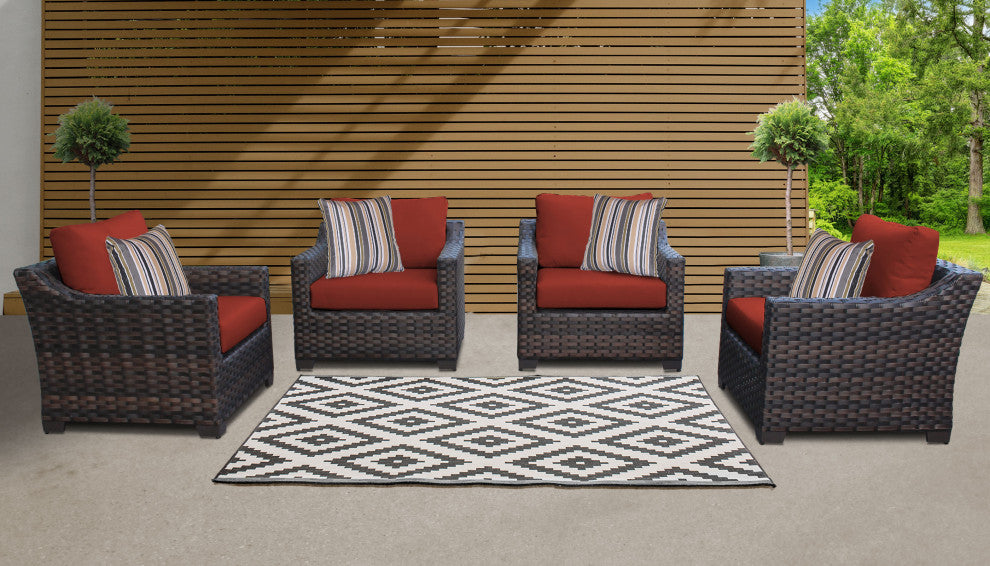 kathy ireland River Brook 4 Piece Wicker Patio Furniture Set, Cinnamon