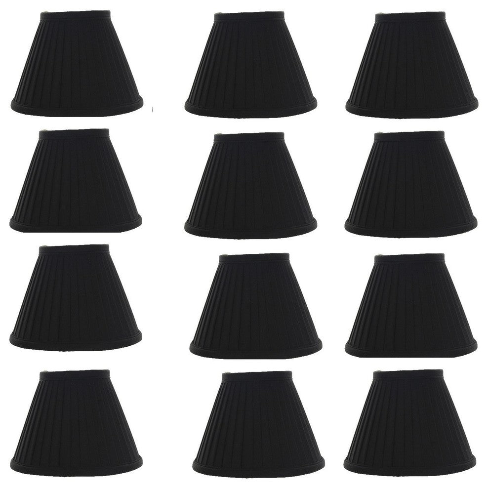 Silk Side Pleat 5" Black With Gold Chandelier Shade Mini Clip-On, Set of 12