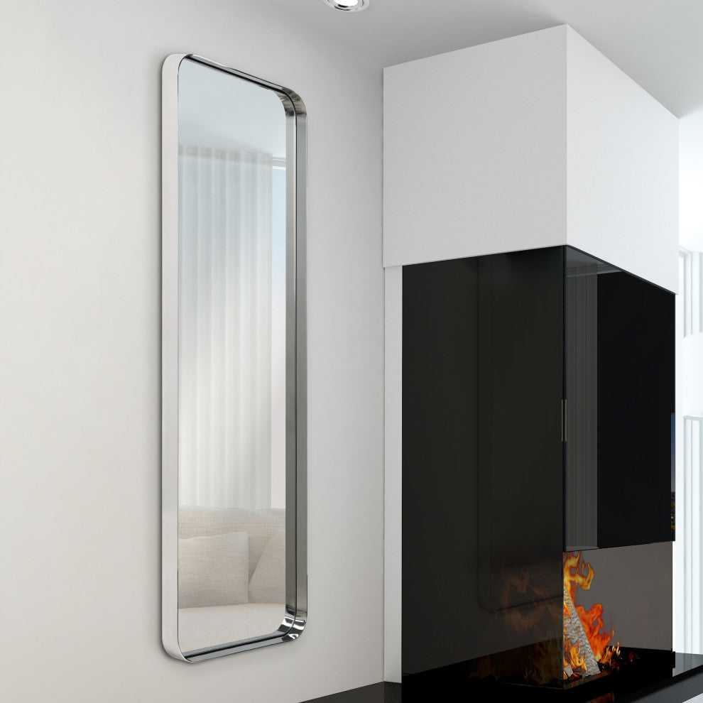 Ultra Stainless Steel Rectangular Wall Mirror, Silver, 18"x48", Polished