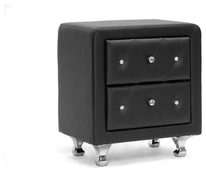 Baxton Studio Stella Crystal Tufted Black Upholstered Modern Nightstand
