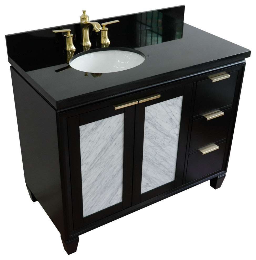 43" Single Vanity, Black Finish With Black Galaxy