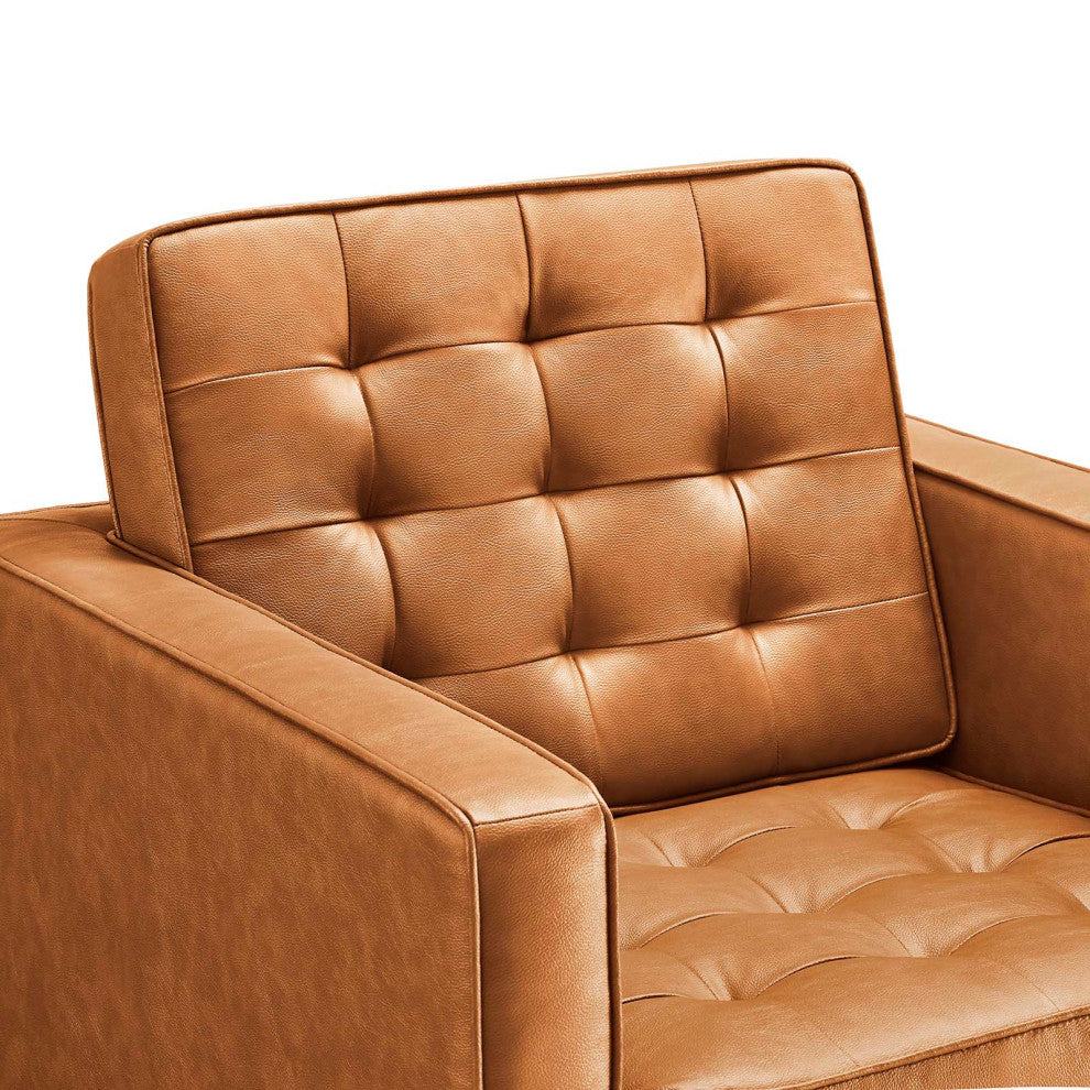 Modern Lounge Accent Side Chair Armchair, Faux Vinyl Leather, Tan Brown