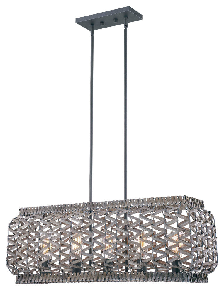 Rustic Soft Wood Nest In Gray Color 5-Light Pendant, No Light Bulbs