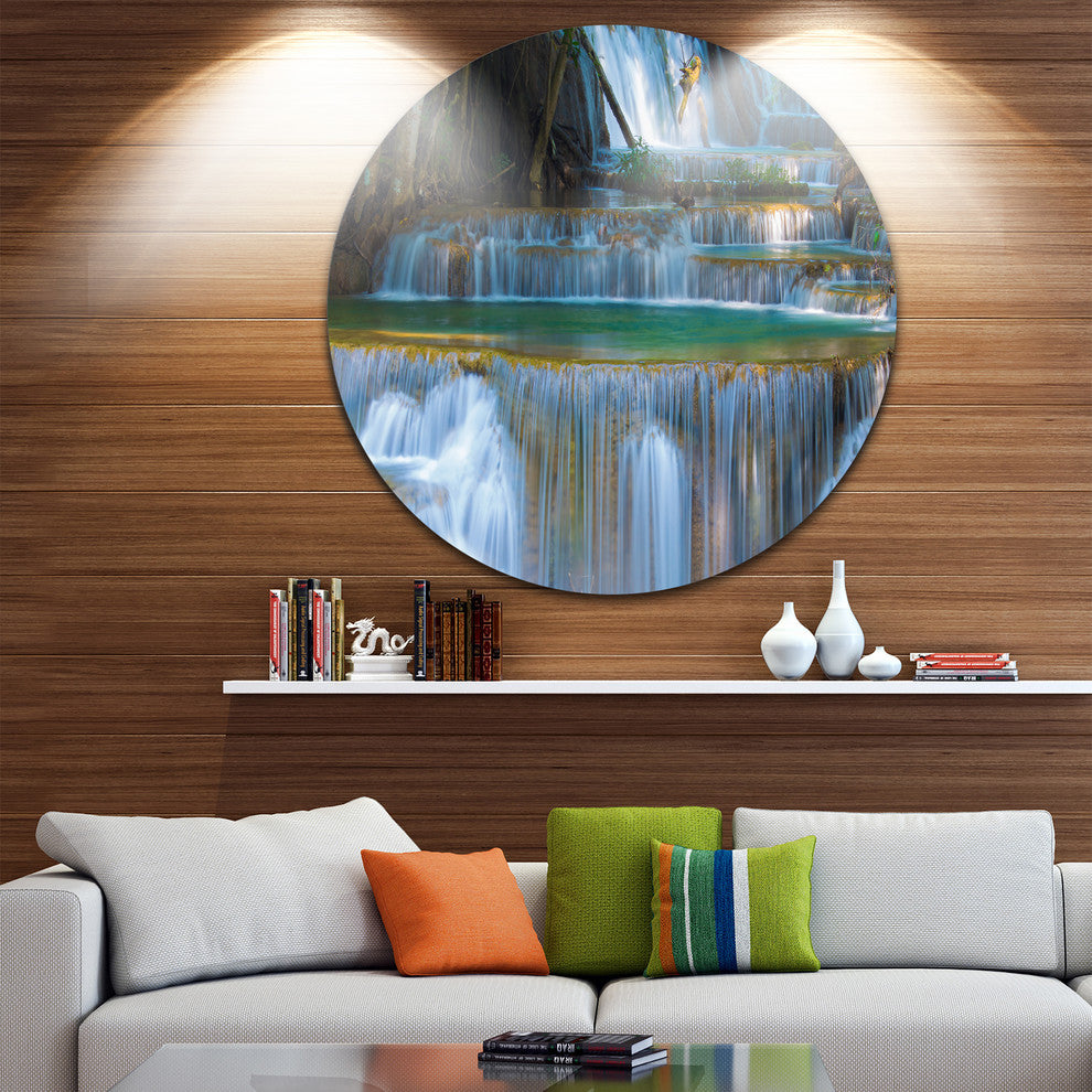 Deep Forest Waterfall Thailand, Landscape Photo Round Wall Art, 23"