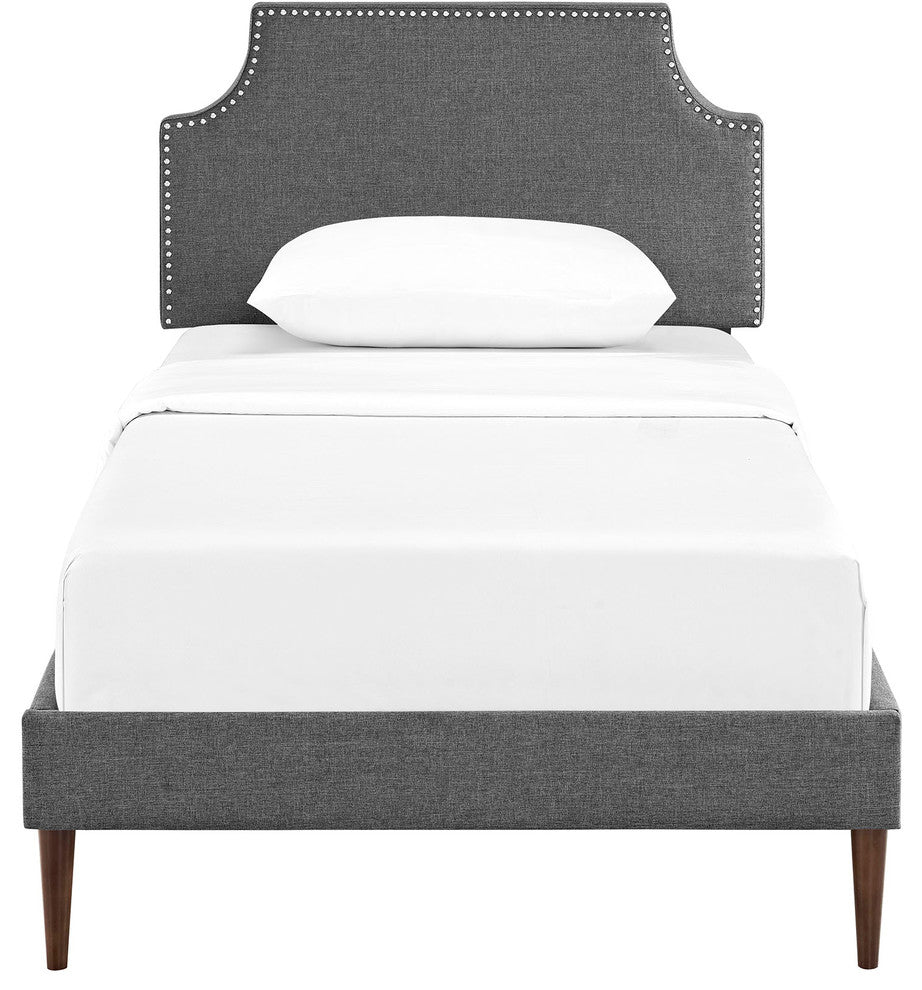 Modway Laura Twin Fabric Platform Bed With Round Tapered Legs, Gray