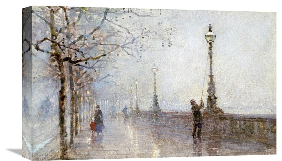 "The Last Lamp, Thames Embankment" Canvas Giclee by Rose Maynard Bartom, 22"x14"