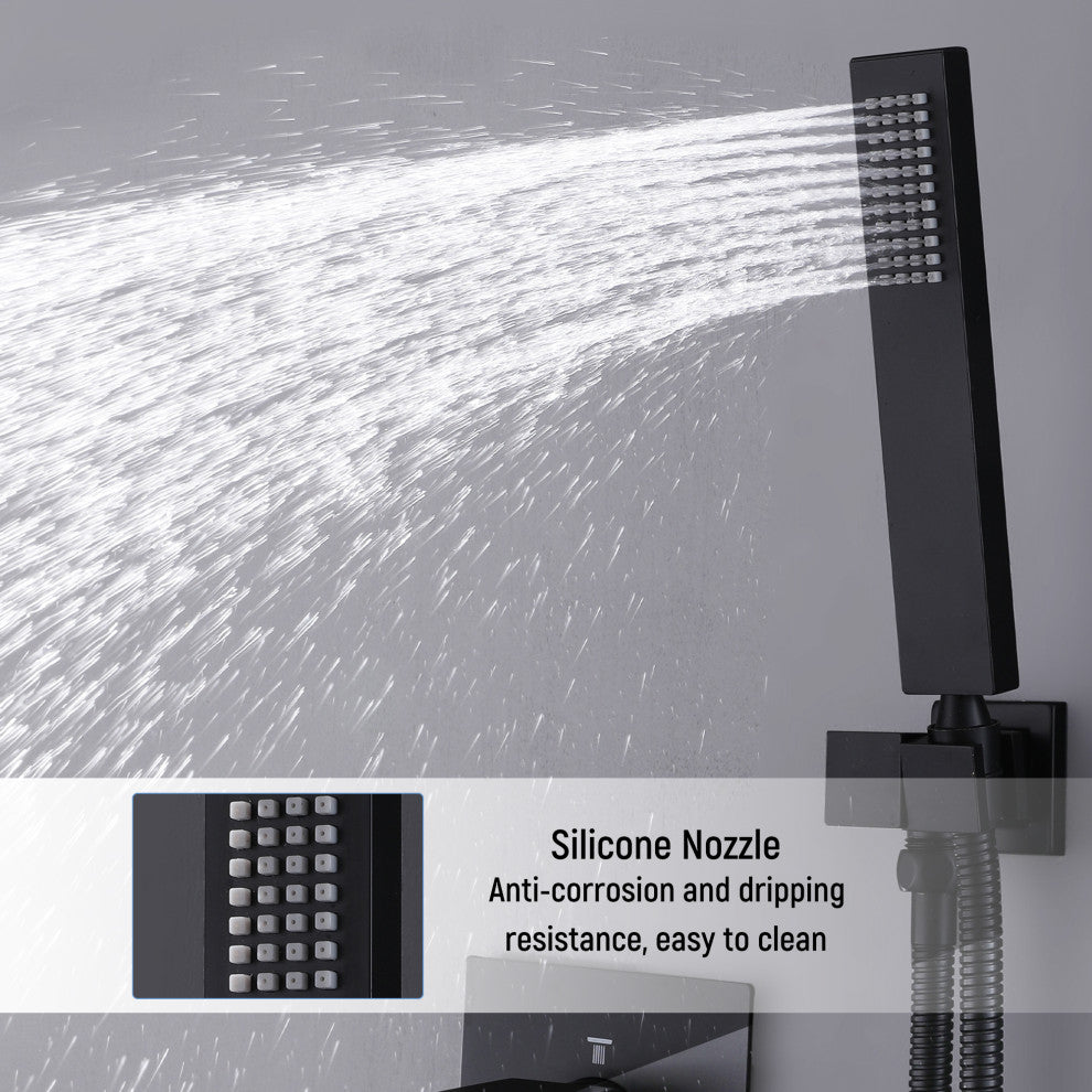 Luxury Complete Shower System With Rough-In Valve, Matte Black