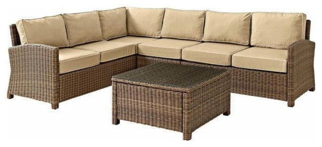 Bradenton 5-Piece Outdoor Wicker Seating Set With Cushions, Sand