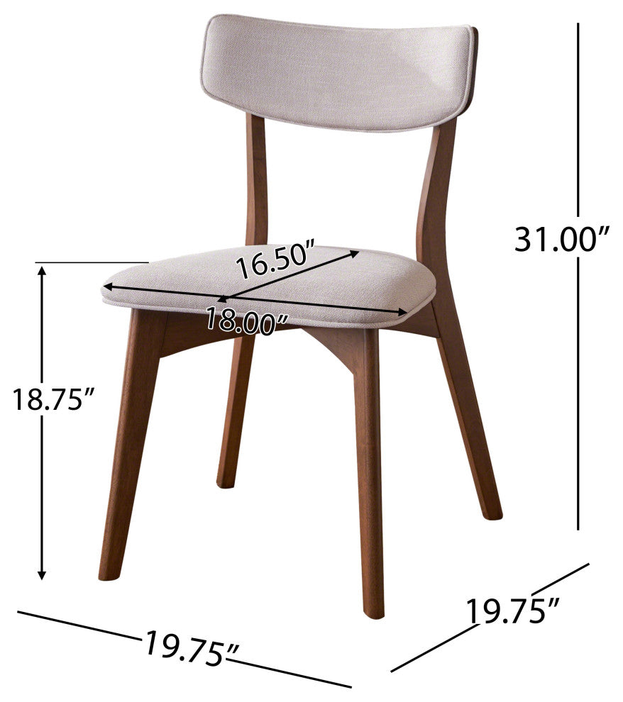GDF Studio Caleb Mid-Century Walnut Finished Frame Dining Chairs, Set of 2, Light Beige