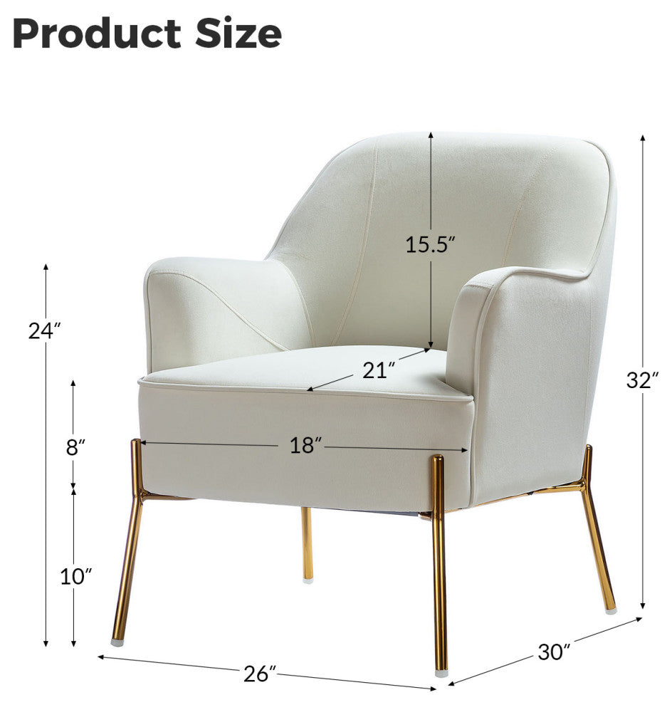 Nora Upholstered Velvet Accent Chair With Golden Base Set of 2, Ivory