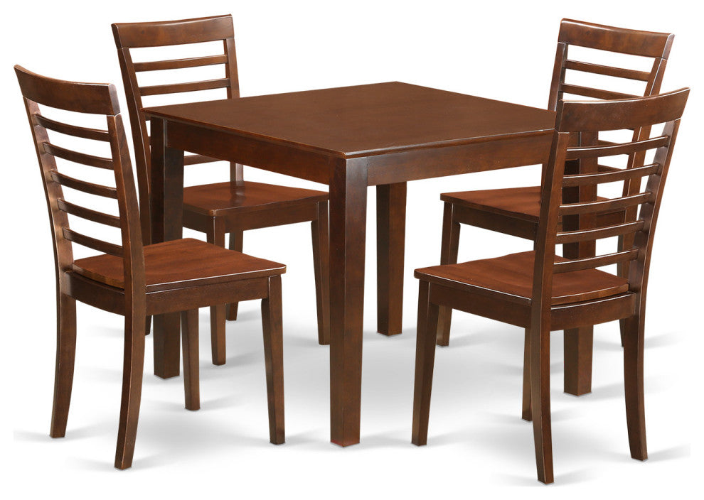 5 Pc Small Kitchen Table Set, Dining Table And 4 Kitchen Chairs In Mahogany