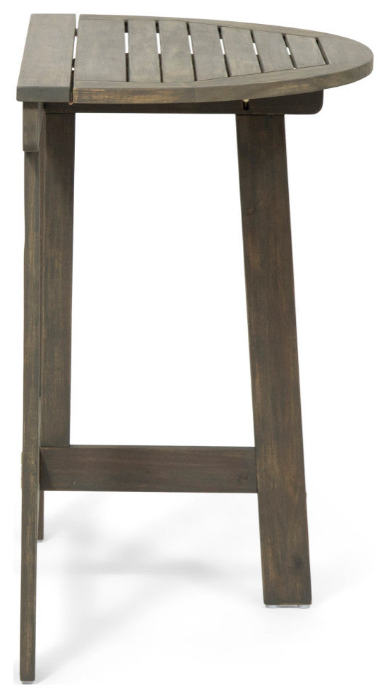 Mia Outdoor 2 Seater Half-Round Wood Bistro Set With Folding Chairs, Gray