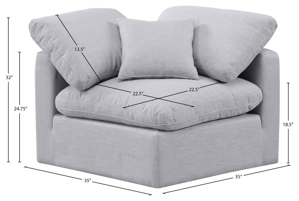 Indulge Upholstered Modular Chair, Grey, Down Stuffed Linen Textured Fabric, Corner Chair
