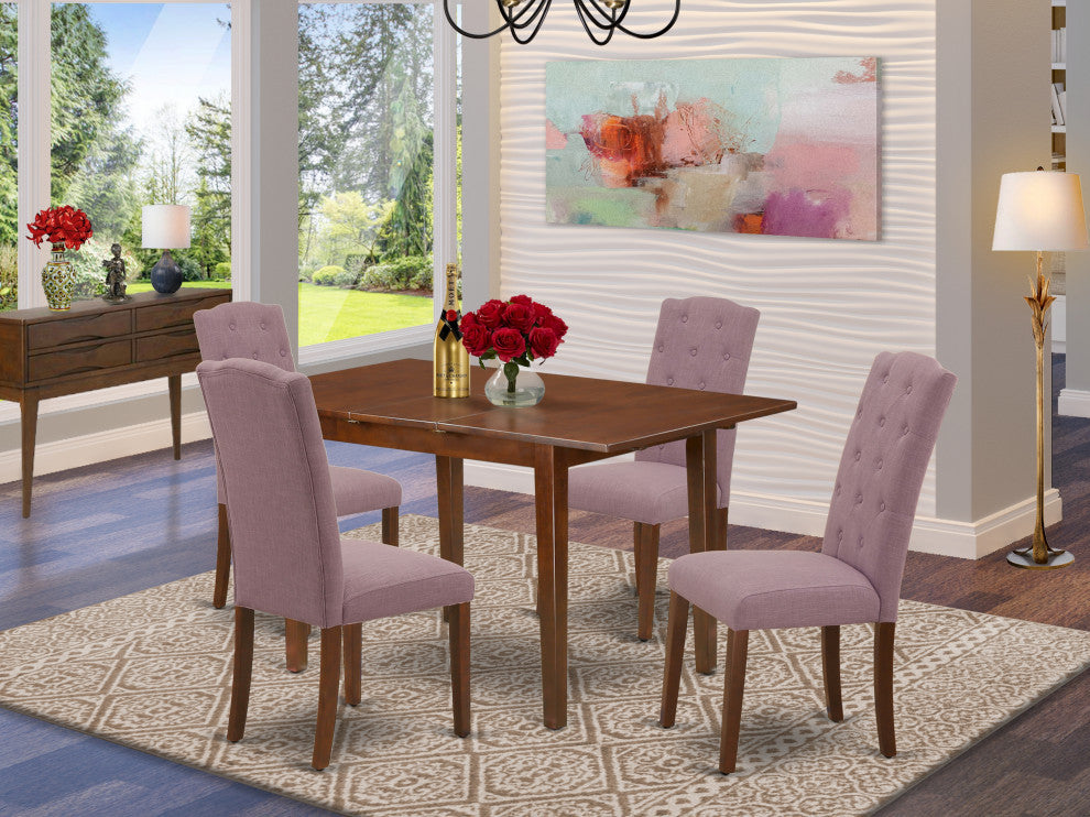 5Pc Dining Set, Rectangle Table, Butterfly Leaf, Four Chairs, Mahogany
