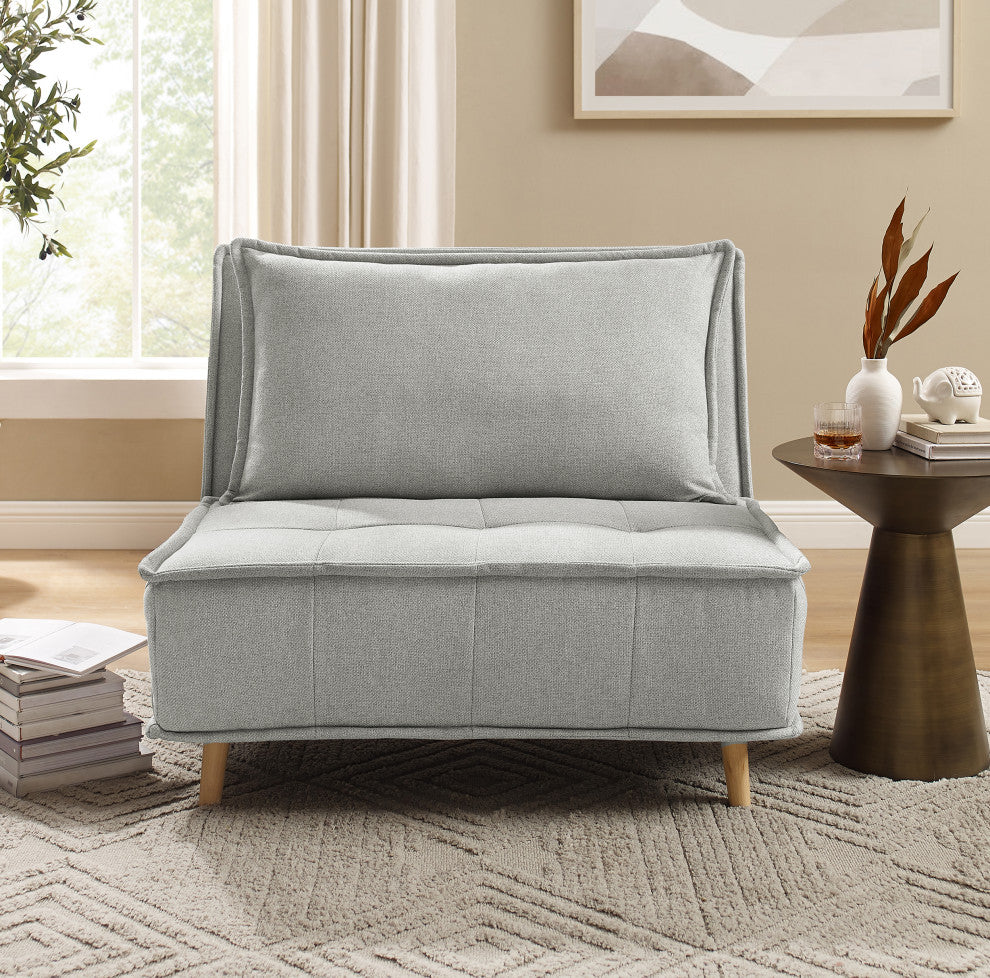 Modern Fabric Upholstered Convertible Sofa Bed Folding Sleeper Chair, Light Gray