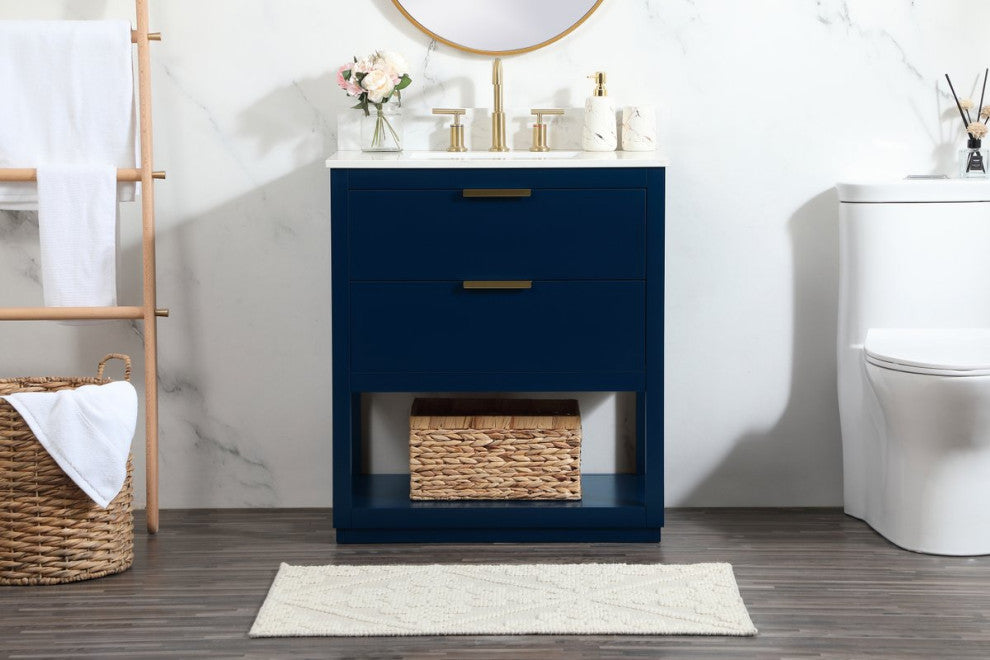 30" Single Bathroom Vanity, Blue, With Backsplash