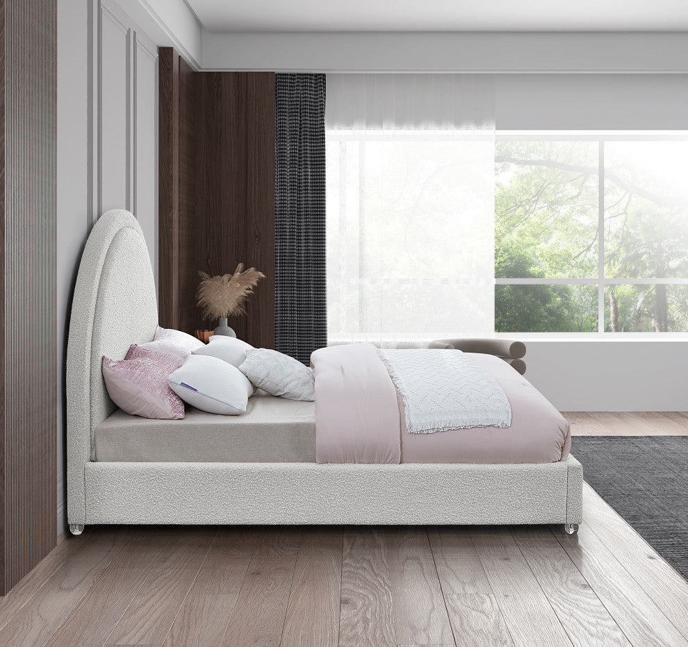 Milo Velvet Upholstered Bed, Cream, Queen