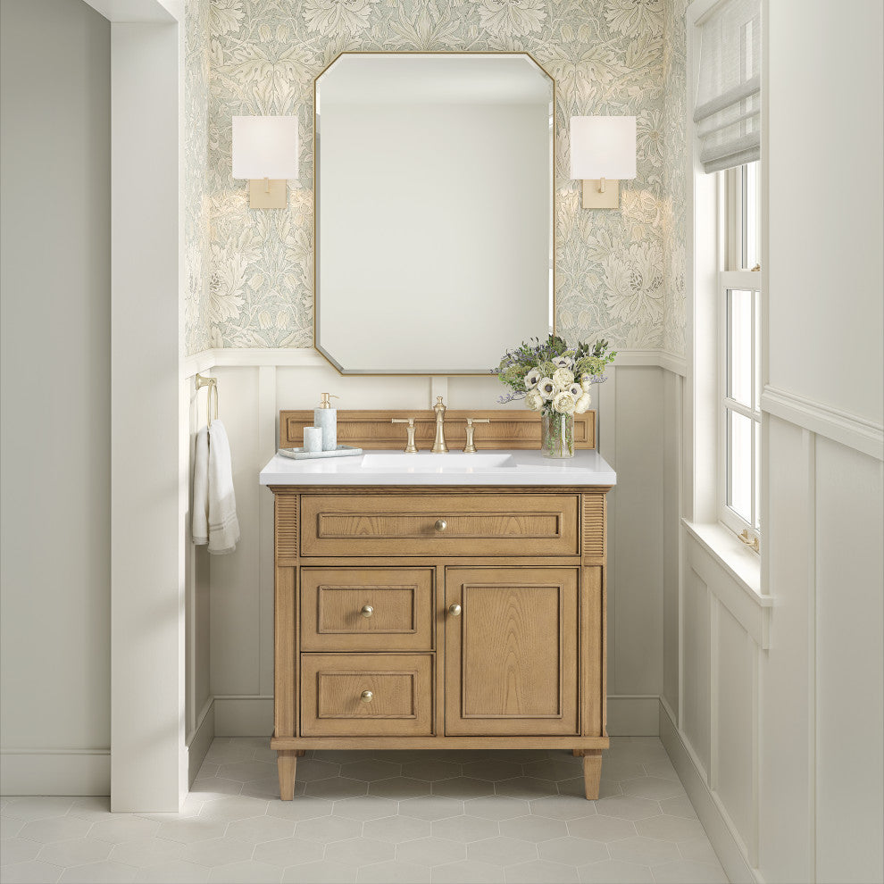 Lorelai 36" Single Vanity, Light Natural Oak, 3 CM White Zeus Top