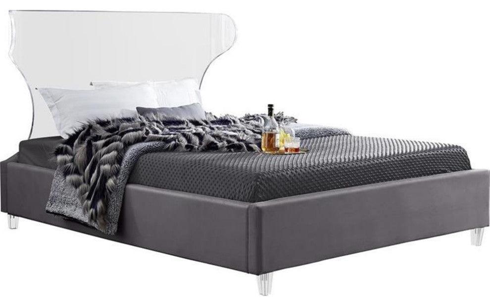 Maklaine Modern Fabric 50'H x 59.5'W x 81'D Gray Velvet Full Bed