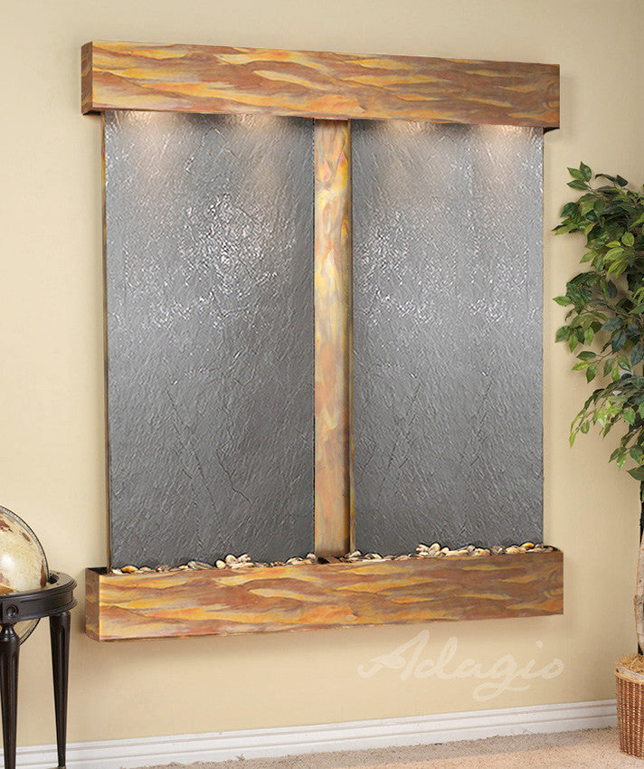 Cottonwood Falls Water Fountain, Black Featherstone, Rustic Copper, Square