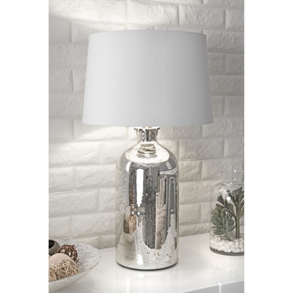 Nuloom Mercury Glass Cotton Shade Silver Finish 3-Way Switch Table Lamp, 28"