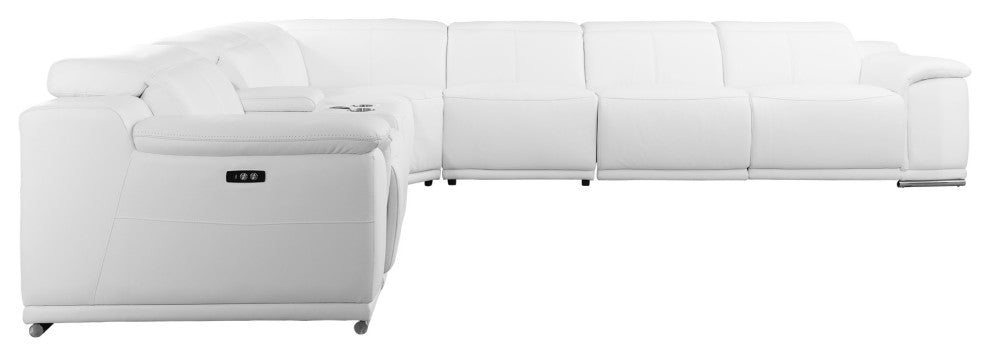 Federico 7-Piece L-Shaped Top Grain Italian Leather Sectional, White