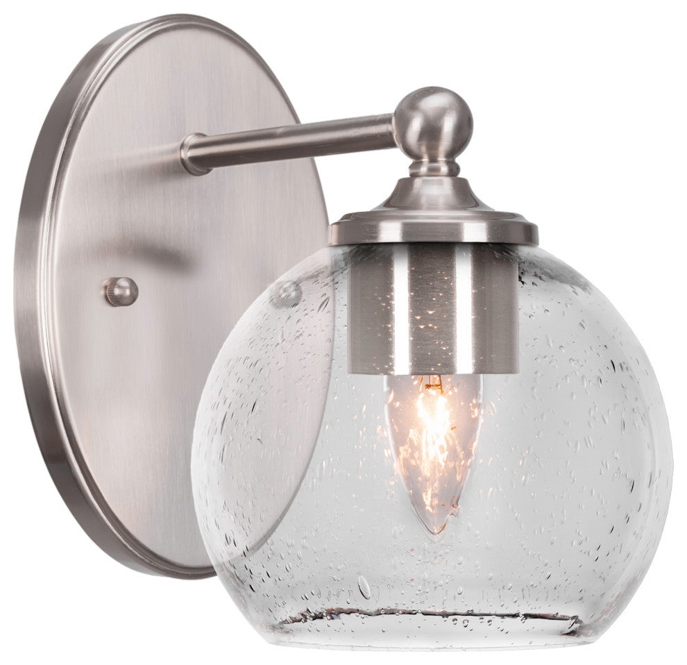 Capri 1-Light Wall Sconce, Brushed Nickel/Clear Bubble