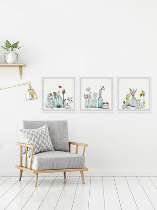 Floral Bottles Triptych, Set of 3, 12x12 Panels