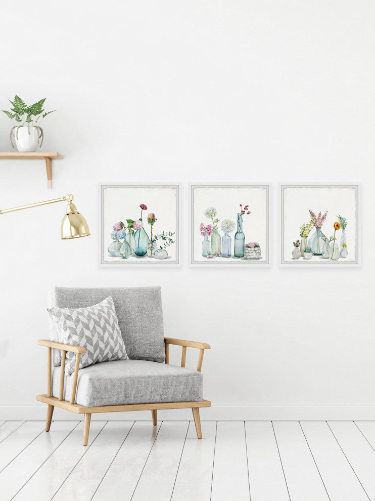 Floral Bottles Triptych, Set of 3, 12x12 Panels