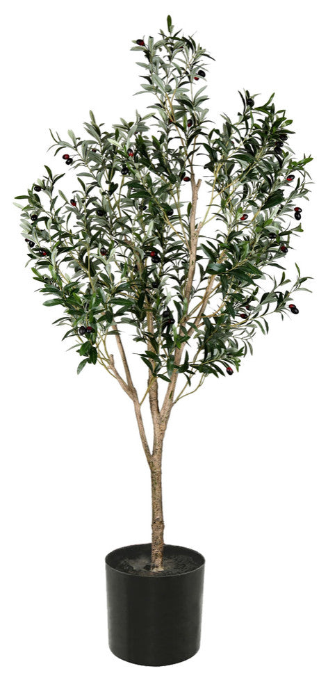 Vickerman 72" Artificial Green Olive Tree in Black Planters Pot