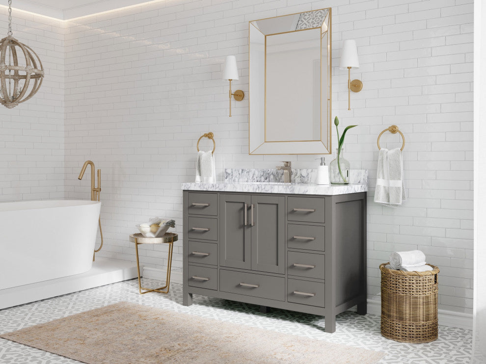 Malibu 48 Single Sink Bath Vanity in Elephant Skin Gray 2" Calacatta Sienna