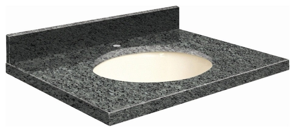 Granite 31"x19" Vanity Top, Single Faucet Hole, Blue Pearl, Biscuit Bowl