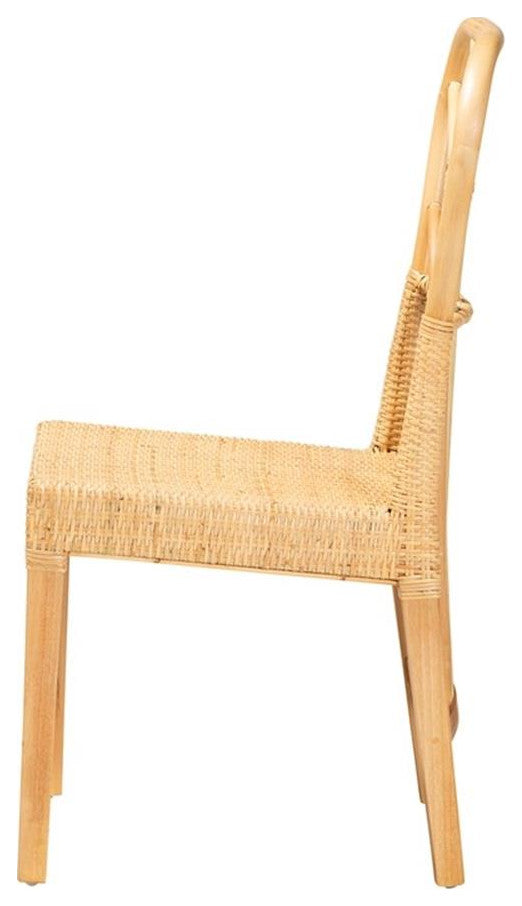 Monaco Bohemian Oak Brown Finished Mahogany Wood and Natural Rattan Dining Chair