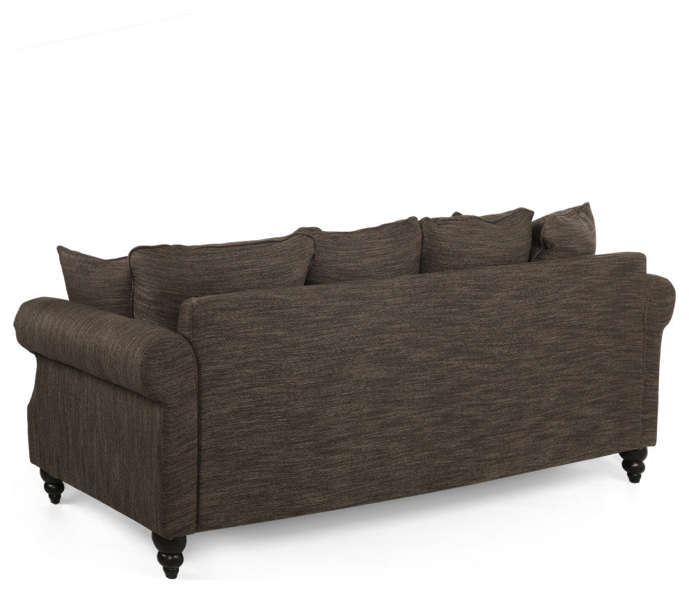 Bonny Fabric Pillowback 3-Seater Sofa With Nailhead Trim, Brown/Dark Brown