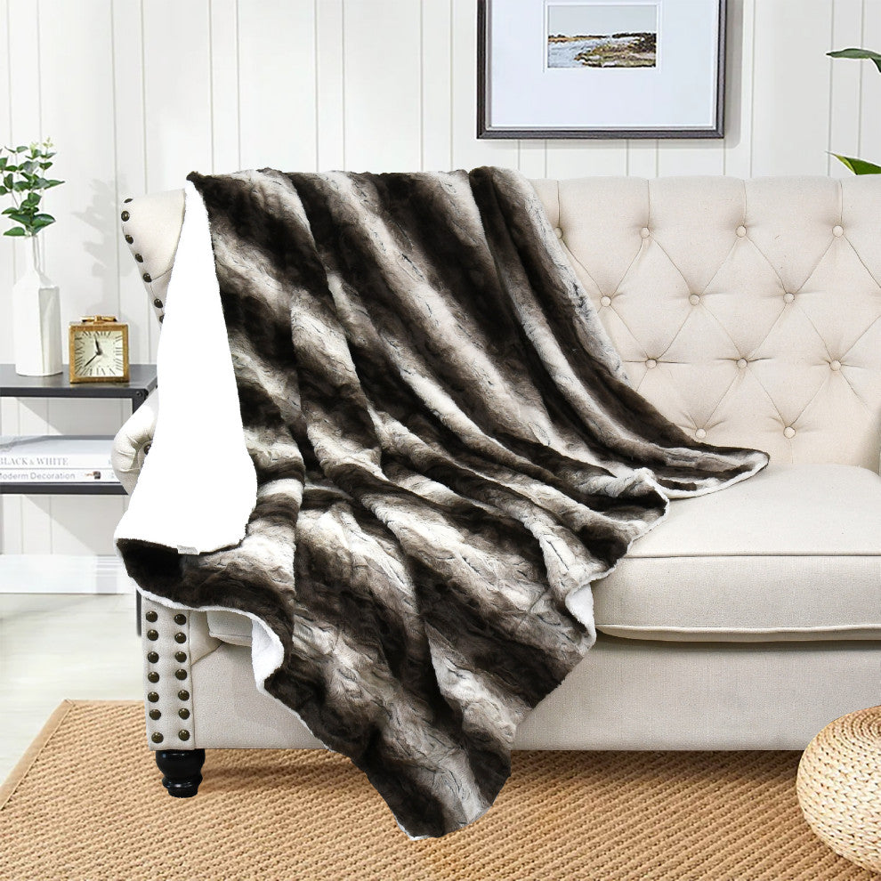 Elite Faux Fur Throw Blanket With Sherpa Backing, Claire, 50" X 60"