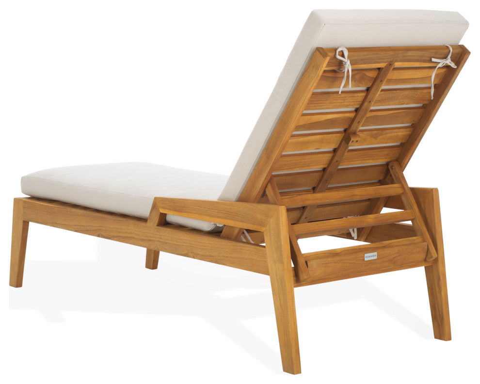 Safavieh Couture Indoor-Outdoor Caledonia Teak Chaise Lounge, Natural/White