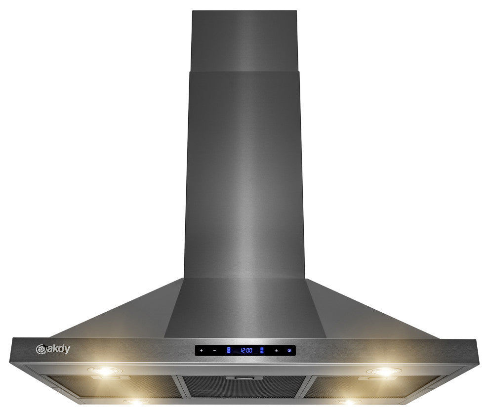 AKDY 36"� Island Mount Black Stainless Steel Kitchen Range Hood with Touch Panel