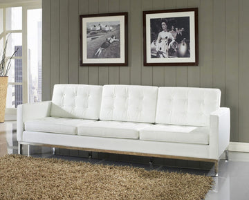 Tufted Leather Loft Sofa, White
