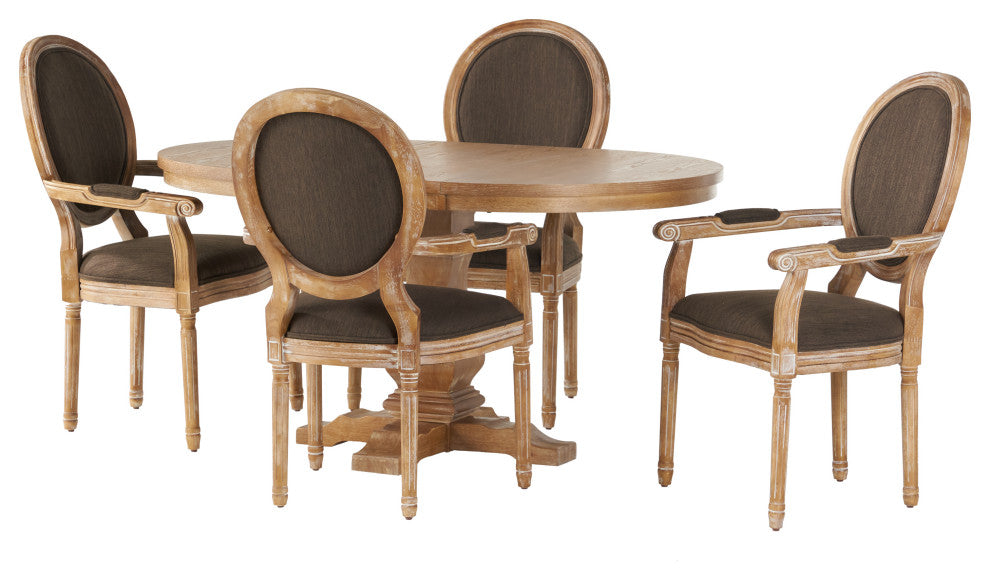 Aisenbrey French Country Wood 5-Piece Expandable Oval Dining Set, Brown/Natural