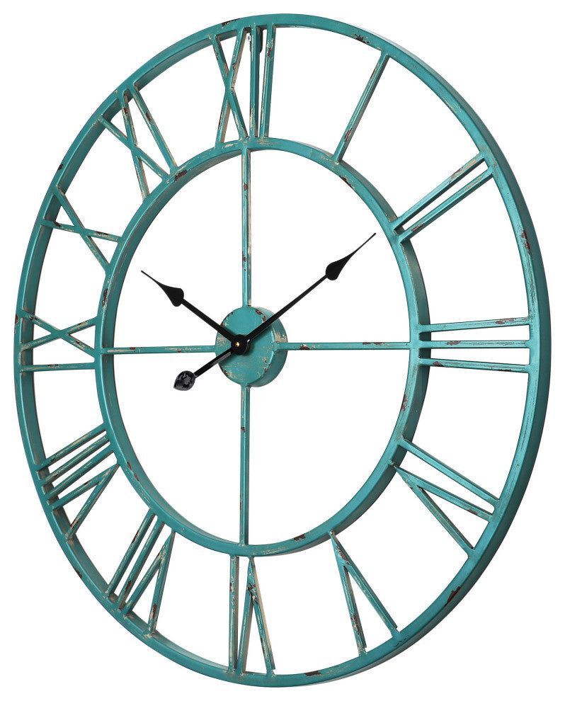 Utopia Alley Oversized Roman Round Wall Clock, 30" Distressed Sea Green