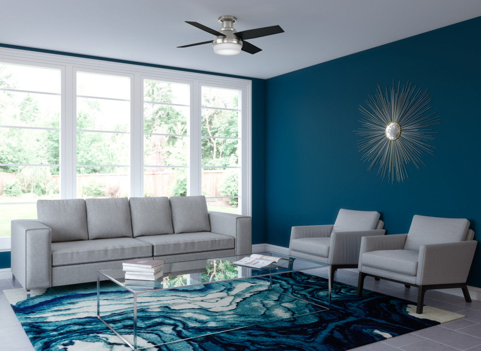 Hunter Fan Company  44" Dempsey Low Profile  Ceiling Fan With Light + Remote, Brushed Nickel