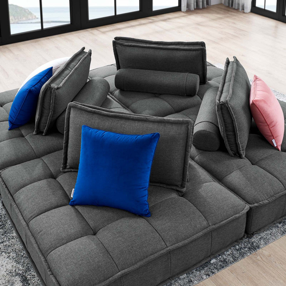 Modular Deep Tufted Sectional Sofa Set, Gray, Fabric, Modern, Hospitality