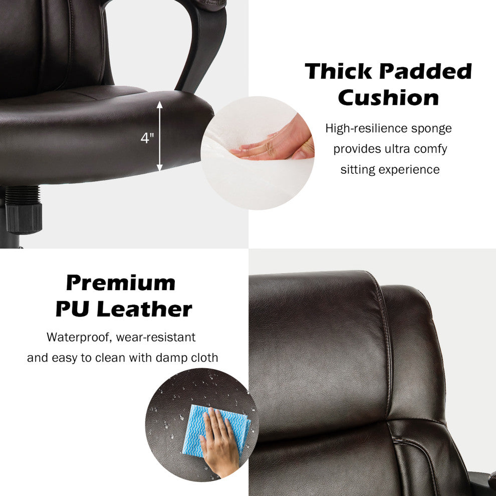 Costway Executive Leather Office Chair Adjustable Computer Desk Chair Armrest