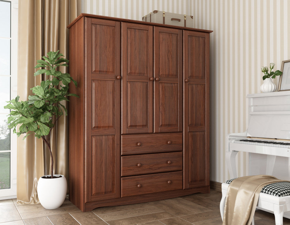 100% Solid Wood Family Wardrobe Armoire, Mocha