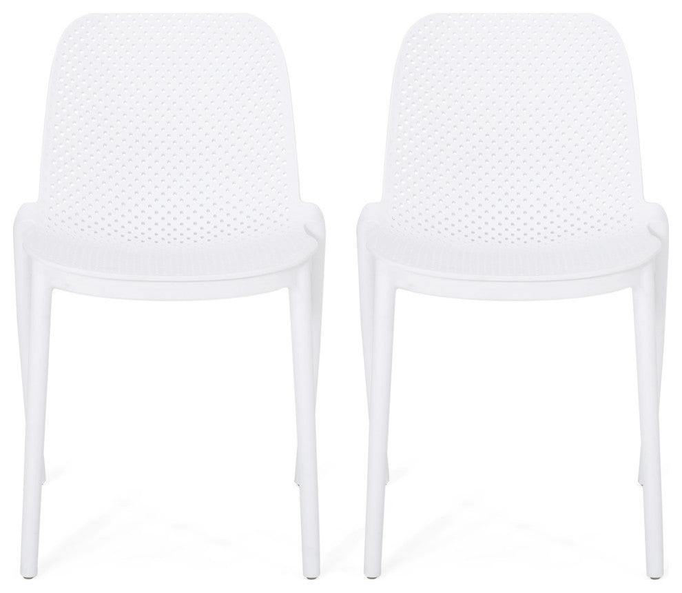 Tafton Outdoor Stacking Dining Chair, Set of 2, White
